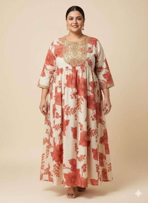 Elegant Off white plus size Anarkali