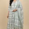 V - Neck Cotton Anarkali With Cotton Shawl