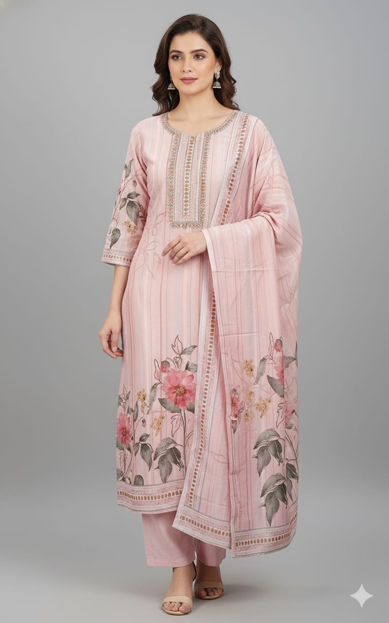 Baby Pink Floral Set Kurti