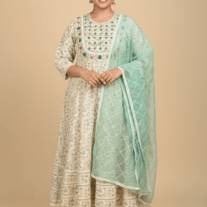 Off White Embroidered Plus Size Kurti