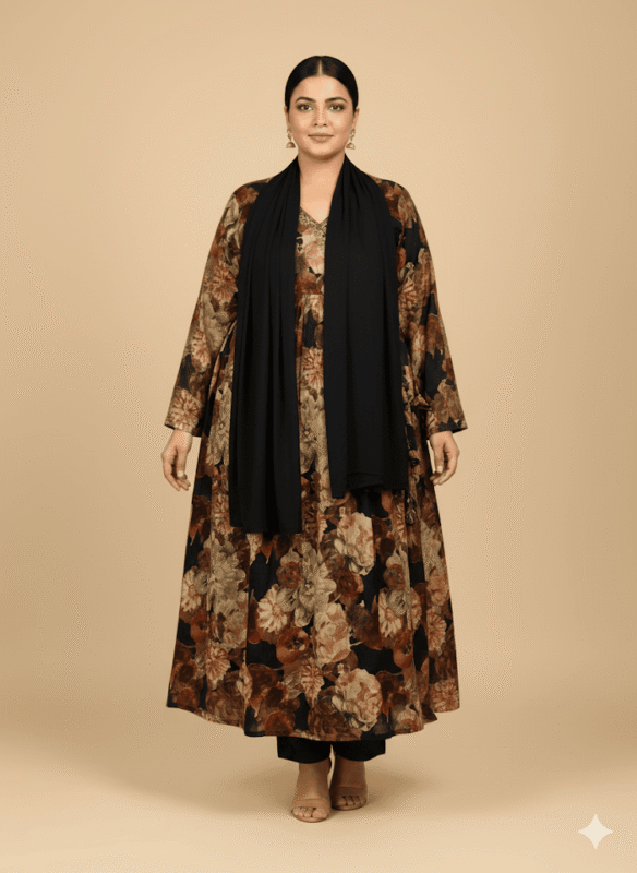 Elegant Georgette Flower Print Plus Size Kurti