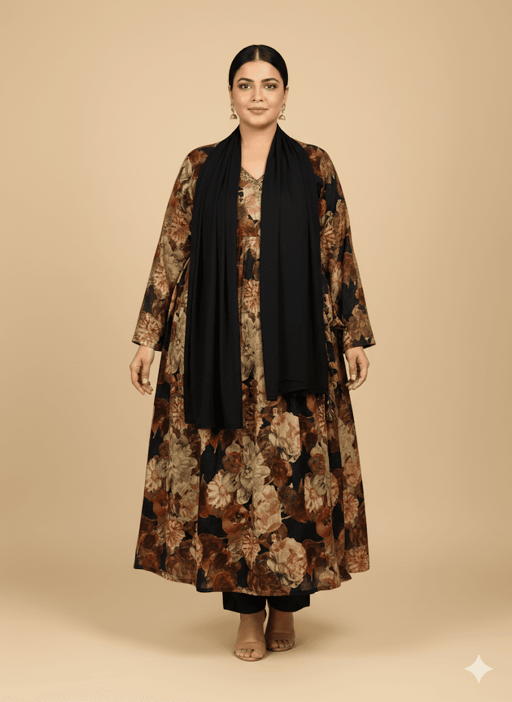 Elegant Georgette Flower Print Plus Size Kurti