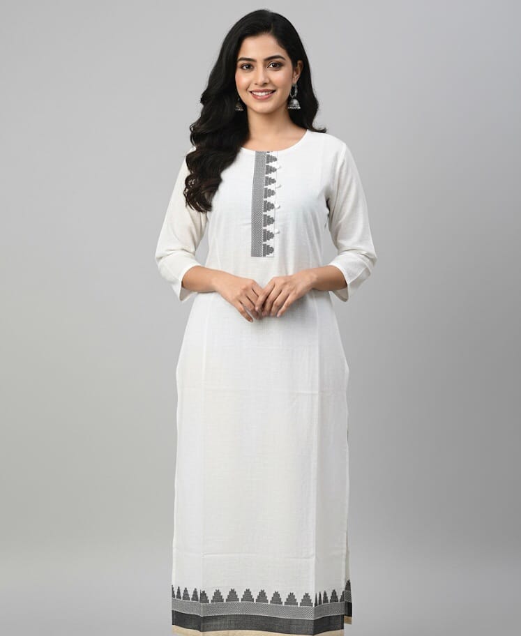 Off White Cotton Casual Wear