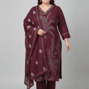 Royal Plum V-Neck Plus Size Kurti Set