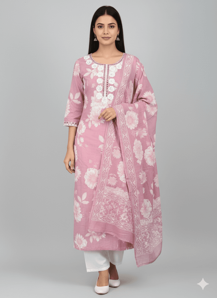 Lavender Blossom Cotton Set Kurti