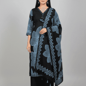 Navy Bloom Cotton Ensemble Set Kurti