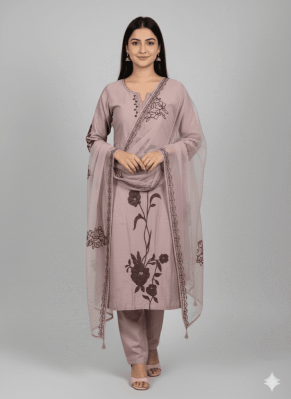 Lavender Luxe – Stone Embroidered Silk Blend Set