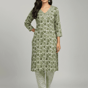 Mint Mist Printed Cotton Kurti Set