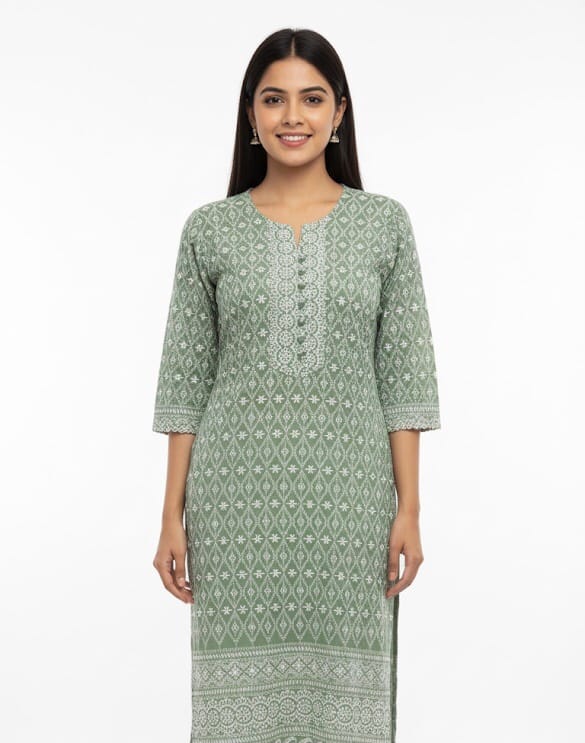 Charm Embroidered Mint Green Casual Wear