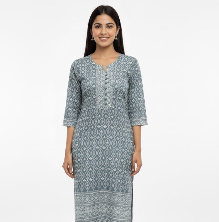 Charm Embroidered Grey Casual kurti