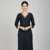 Navy Blue Embroidered Casual Wear
