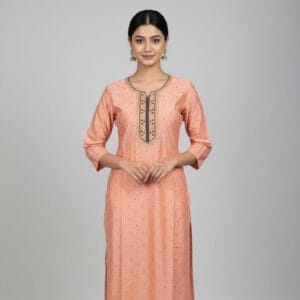 Peach Embroidered Casual Kurti