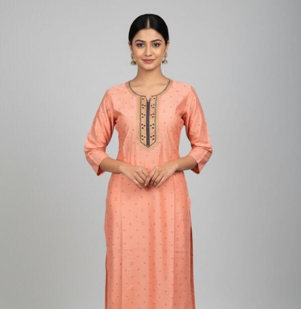 Peach Embroidered Casual Kurti