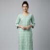 Neck Line Embroidered Light Green Casual Kurti
