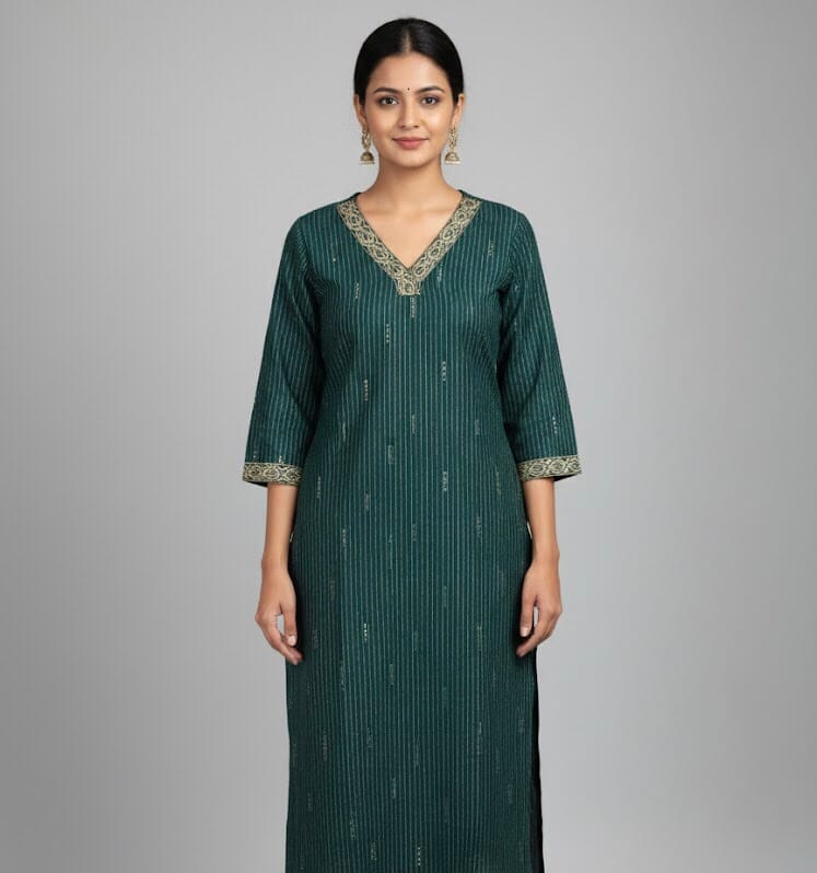 Bottle Green V- Neck Casual Wear