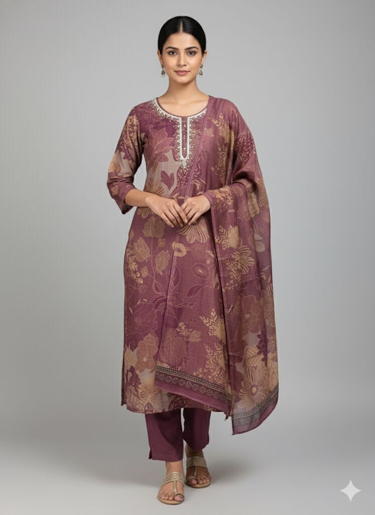 Dusty Rose Colored Tissue Set Kurti