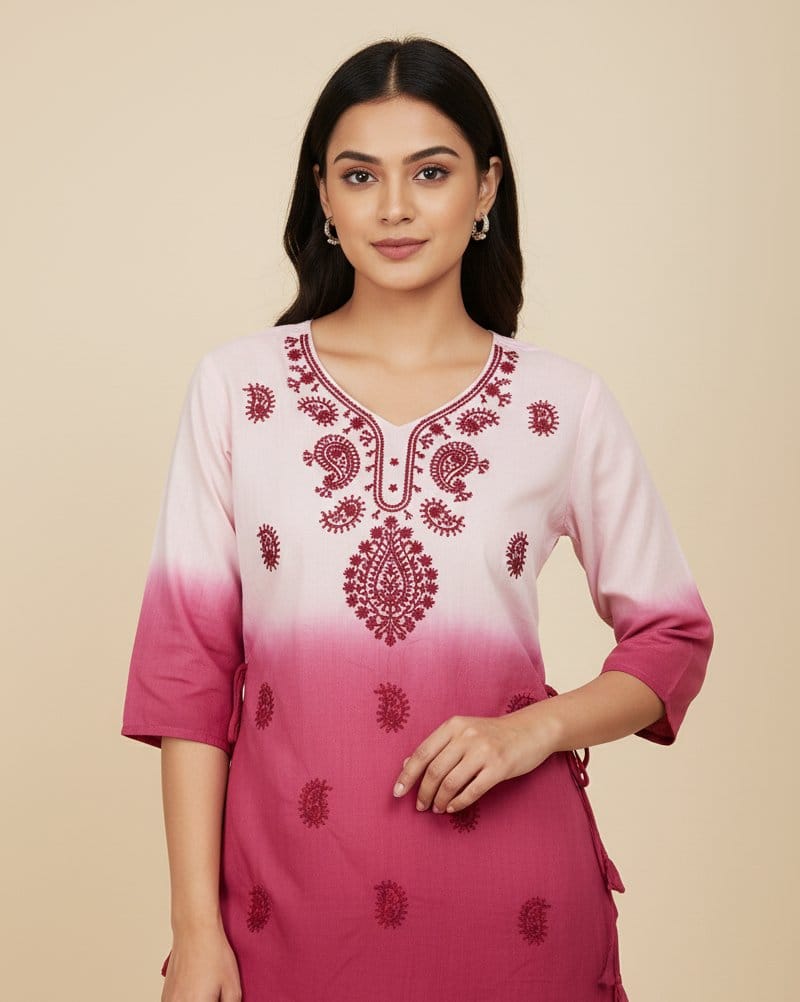 Dark Pink Chikankary Kurti