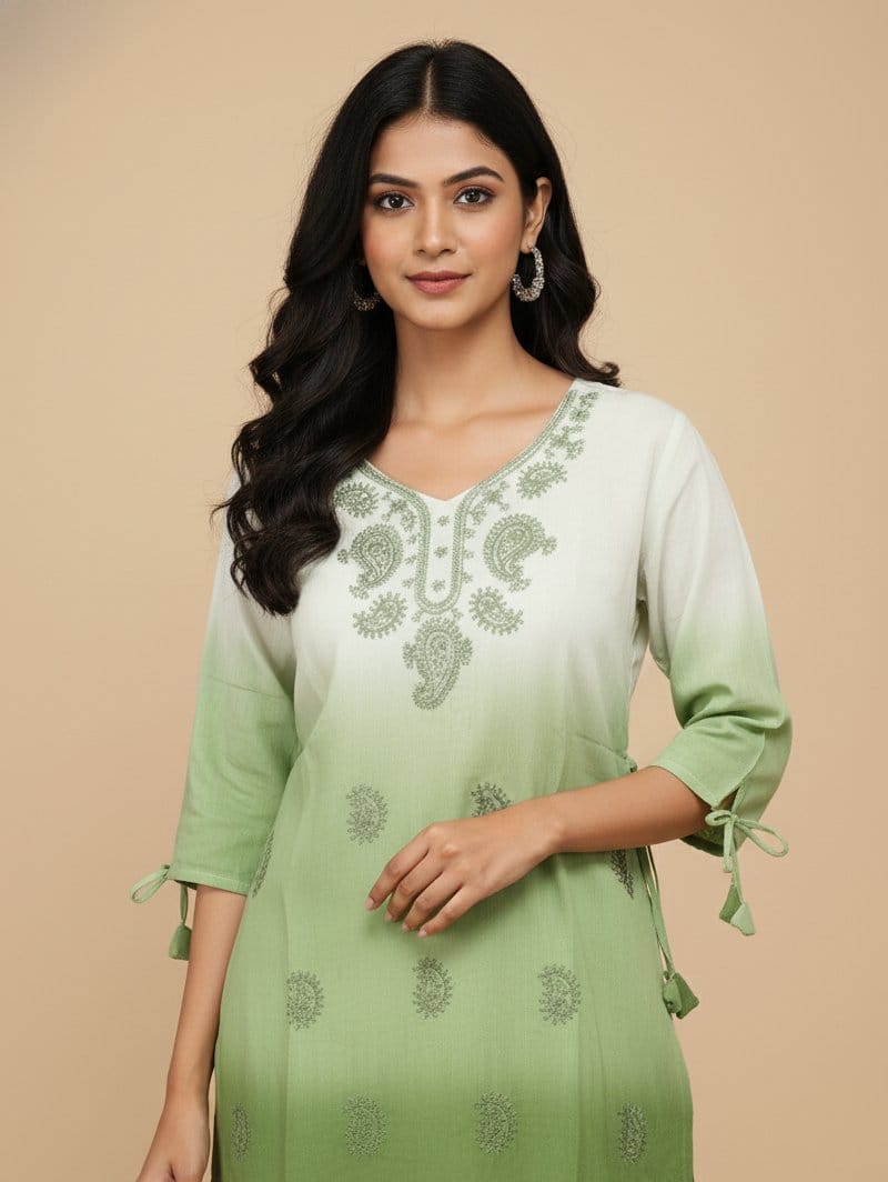 Green Chikankary Short kurti