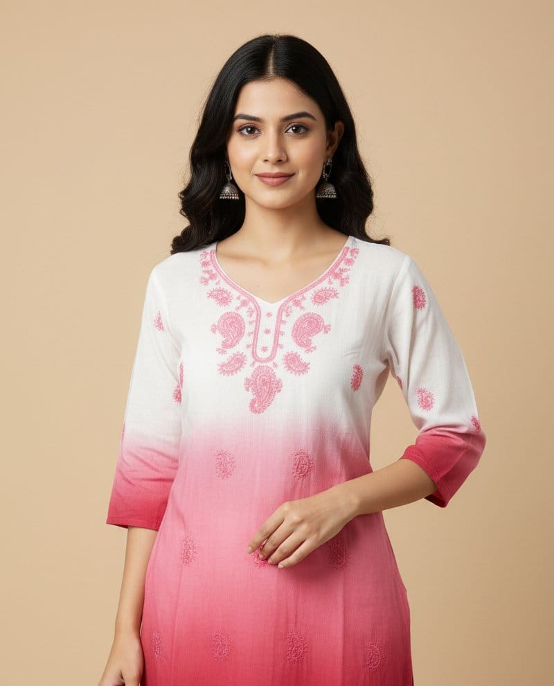 Pink Chikankary Short Kurti