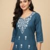 Blue Embroided Short Kurti