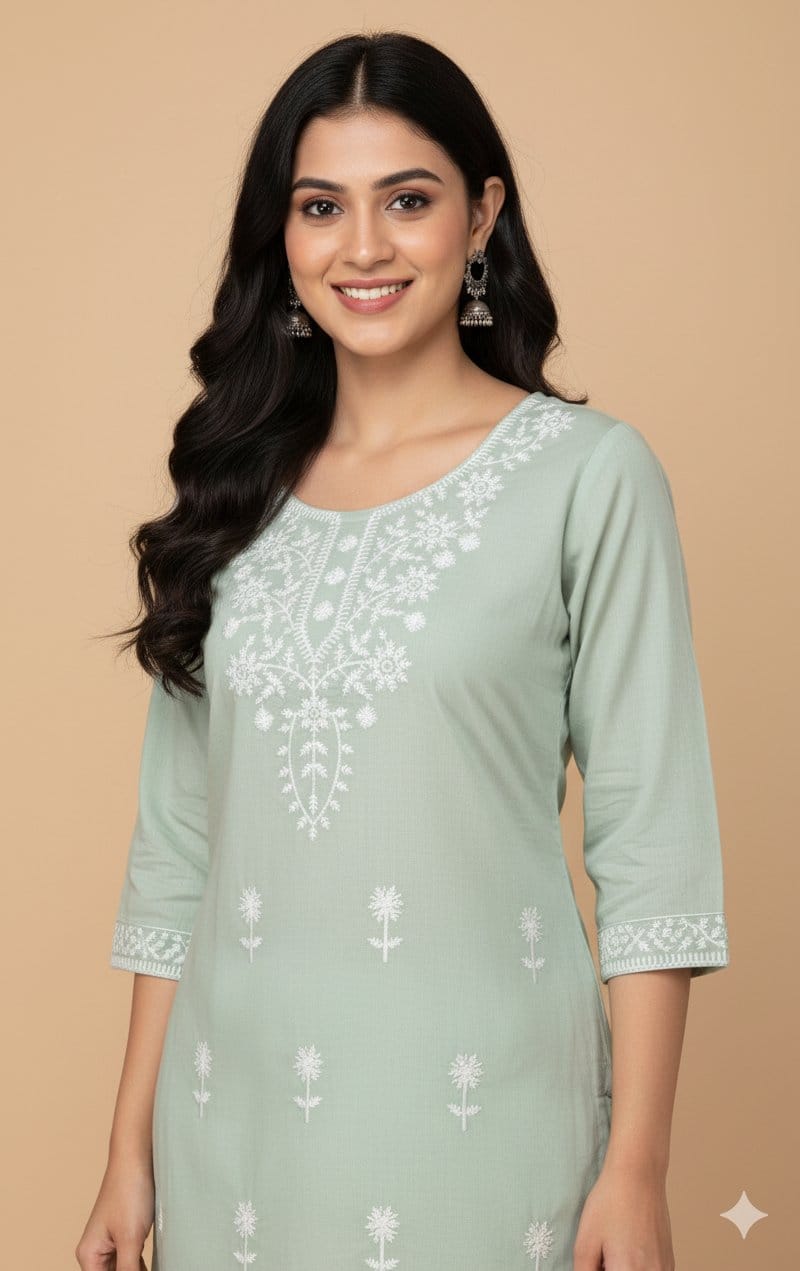 Mint Green Embroided Short Kurti
