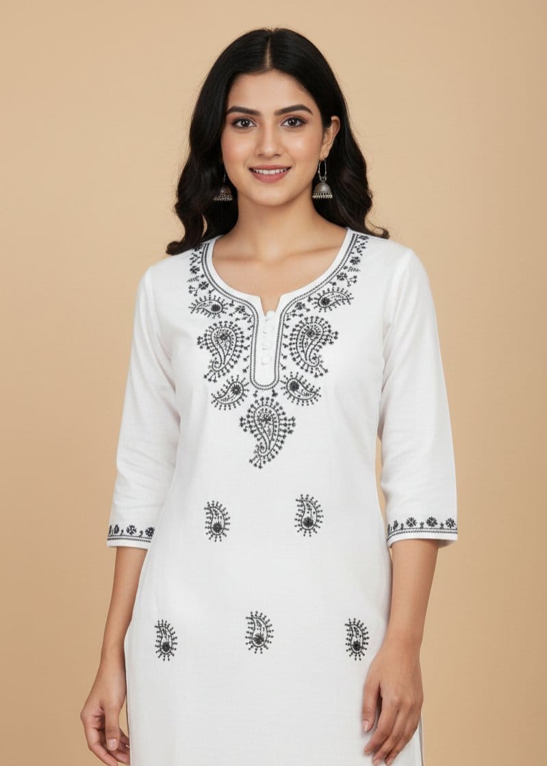 White Embroided Short Kurti