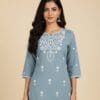 Light Blue Embroided Short Kurti