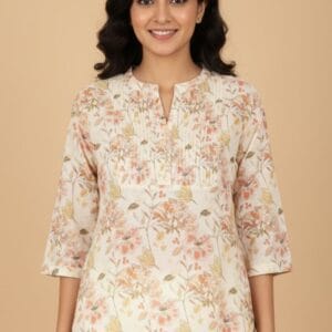 Off -White Flower Print Short Kurti
