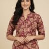 High Neck Flower Print Short Kurti