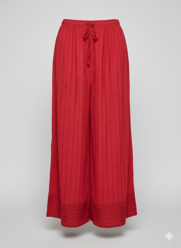 Red Embroidered Plazzo Pants