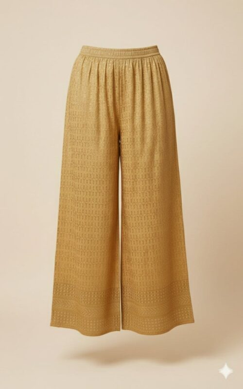 Skin Color Embroidered Plazzo Pants