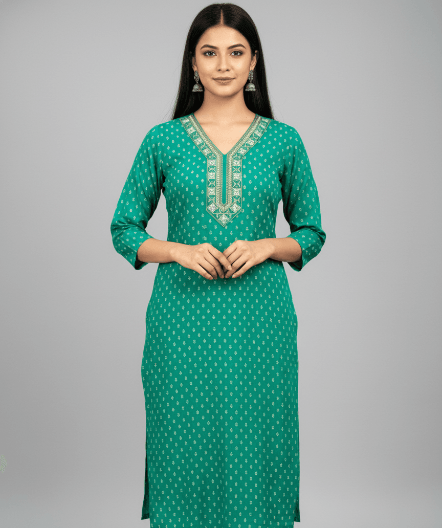 Sea Green Embroidered Casual Wear