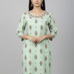 Round Neck Pastel Green Casual Kurti