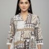 White And Brown Printed Short Kurti