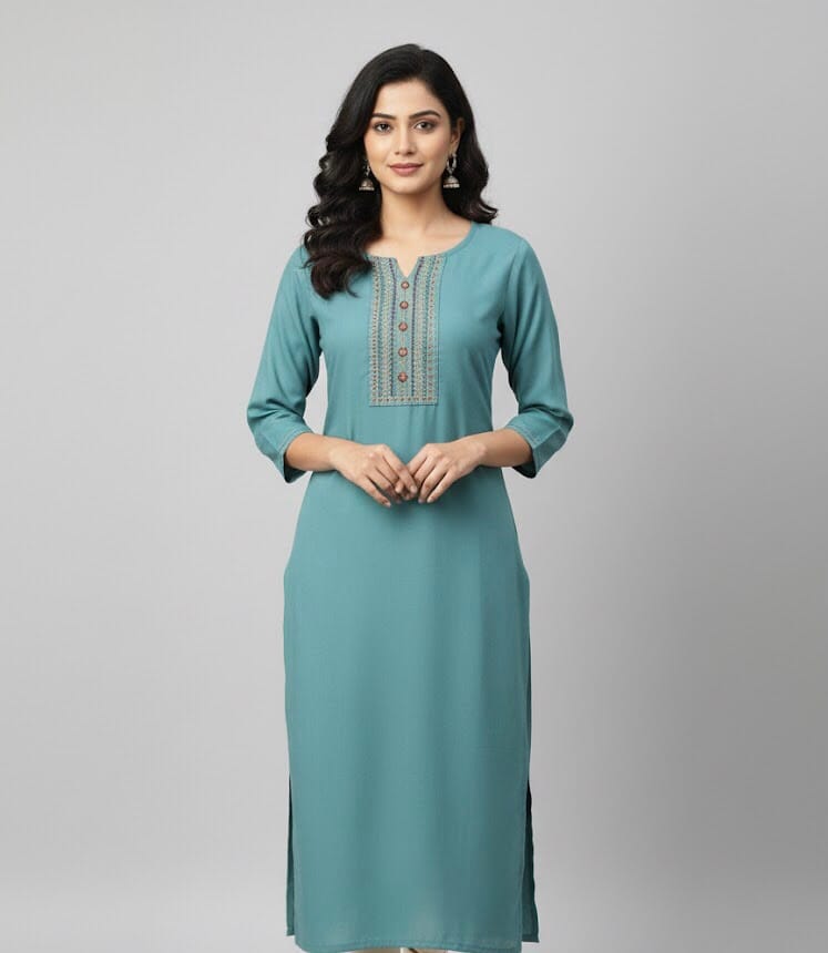 Plain Blue Daily Wear Kurti