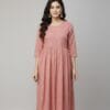 Gold Print Pink Anarkali Kurti