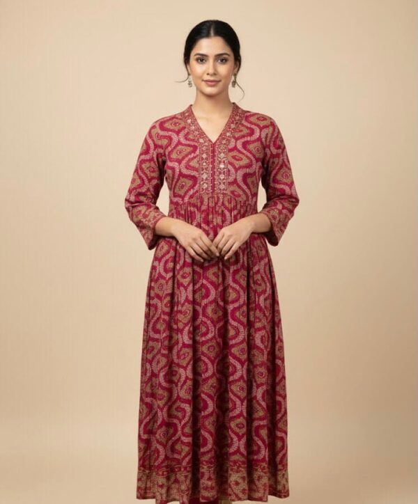 Printed V-Neck Anarkali kurti