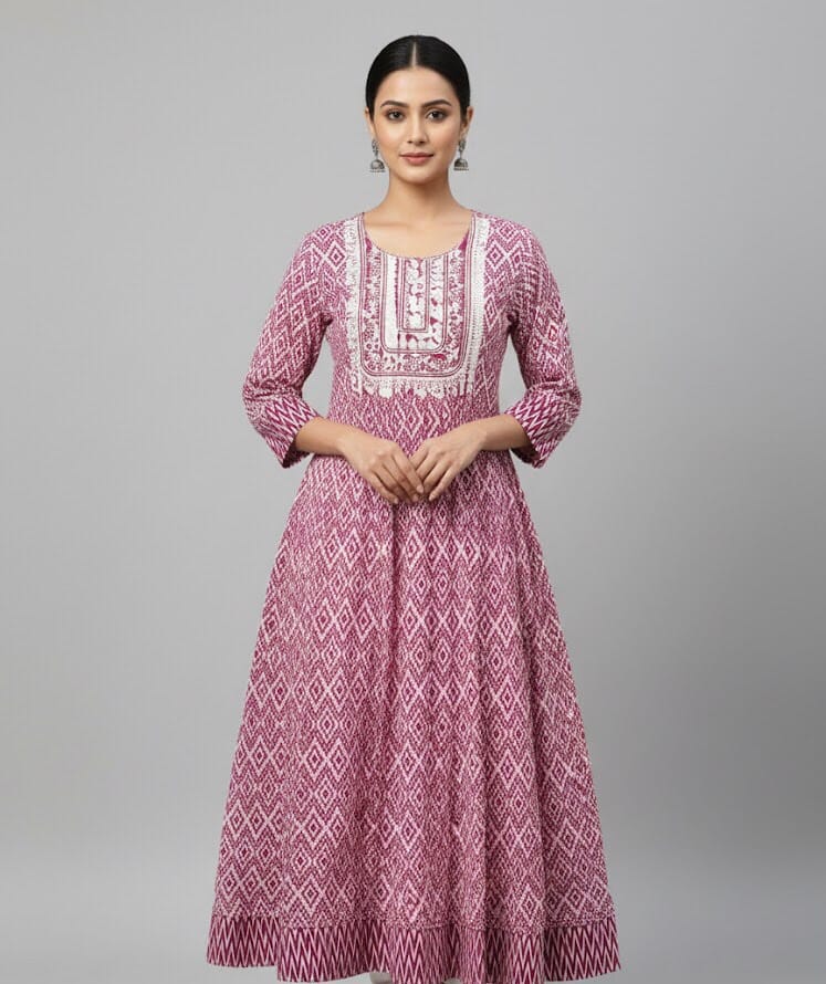 Pink And White Anarkali Kurti