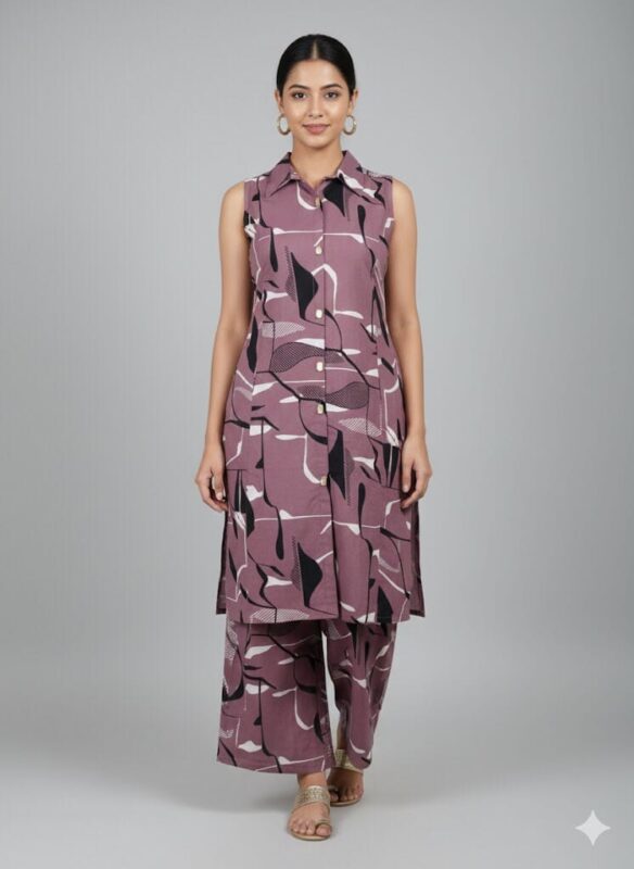 Pasted Violet Sleeveless Co -Ord set