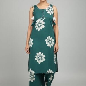 Opal Green And White Sleeveless Co-Ord set