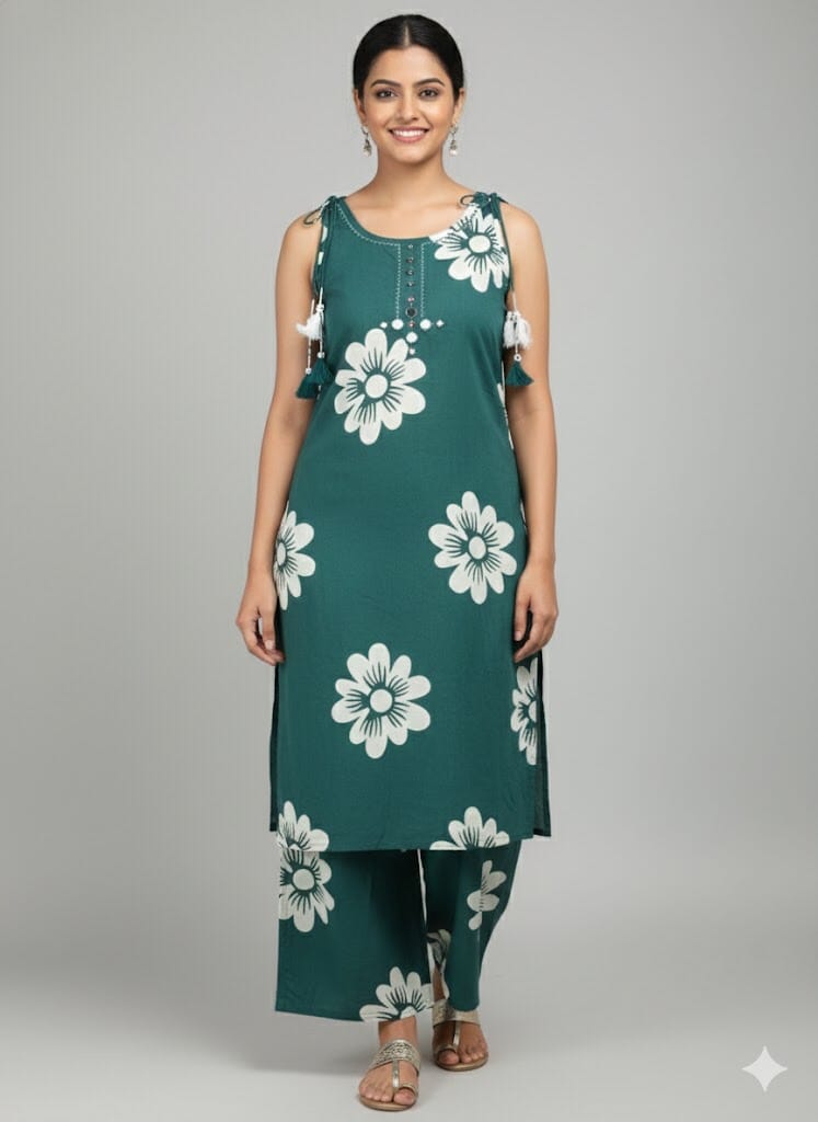 Opal Green And White Sleeveless Co-Ord set