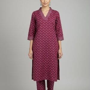 Onion Pink V - Neck Cotton Co -Ord Set