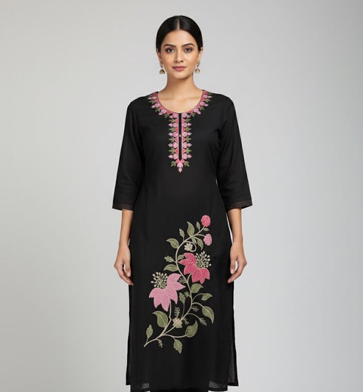 Black Embroidered Casual Wear