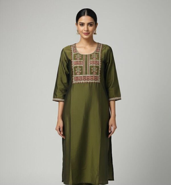 Bracken Green Embroidered Casual Wear