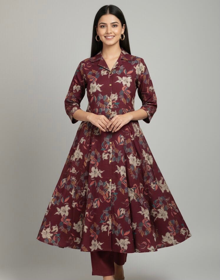 High Neck Dark Pink A-Line Co -Ord Set