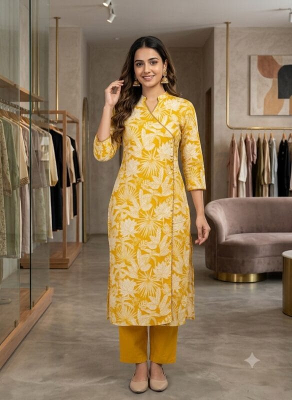 Yellow Cotton Kurti & Pant Set Sri Lanka