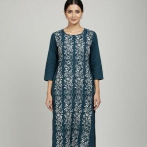 Embroidered Blue Casual Kurti