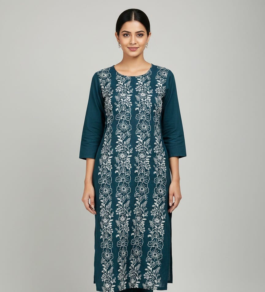 Embroidered Blue Casual Kurti