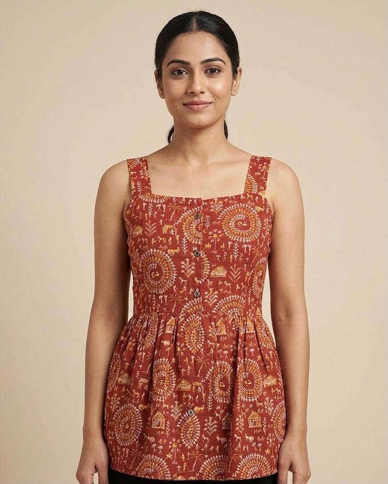 Velvet Glow Sleeveless Short Kurti