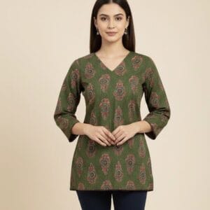 Olive Charm Full Sleeve Short Kurti